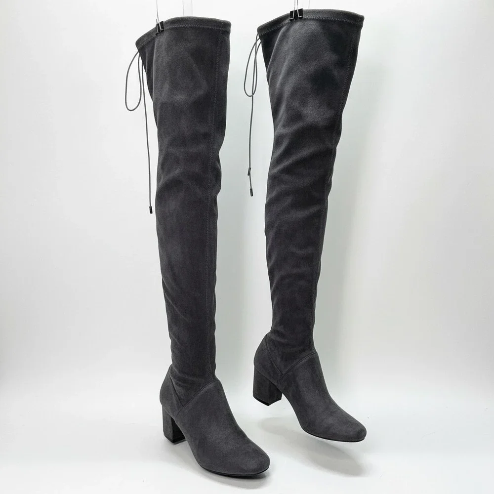 Catherine Catherine Malandrino Grey Faux Suede‎ Over The Knee Block Heel Boots 8
